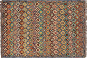 handmade Geometric Balouchi Gray Blue Hand Knotted RECTANGLE 100% WOOL area rug 4' x 6'